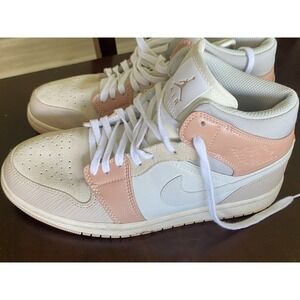 Jordan Mid-Top Athletic Shoes in White and Pale Pink